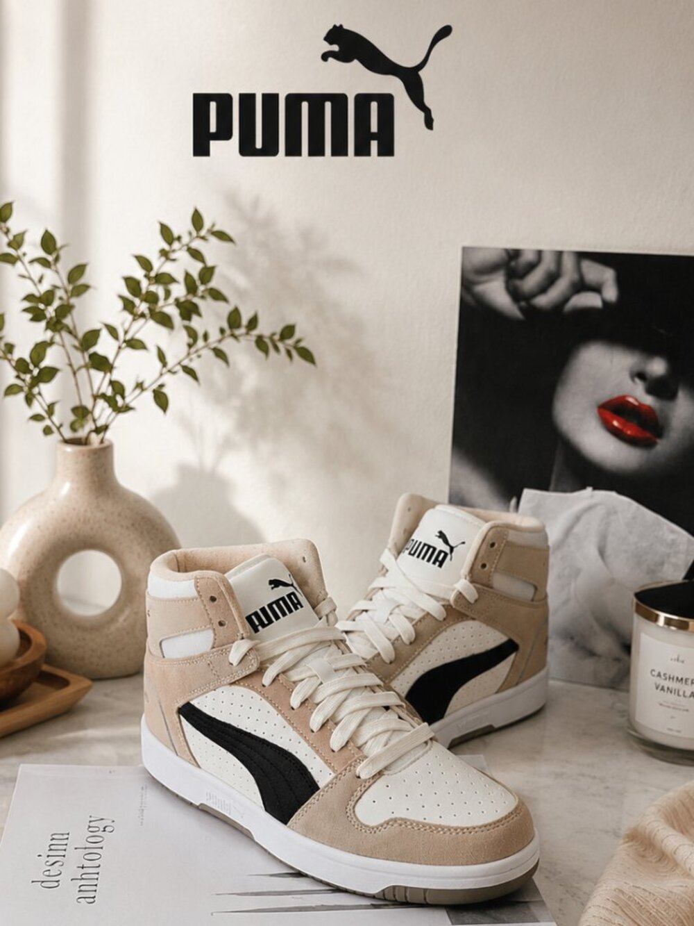 Puma Rebound Layup Suede Mens Sneakers Sand White Black 395130-02 Size 10